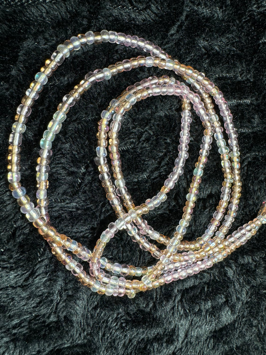 Handcrafted Seed Waist Beads- Peach and Clear