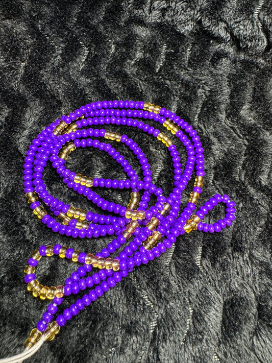 Handcrafted Seed Waist Beads- Purple and gold